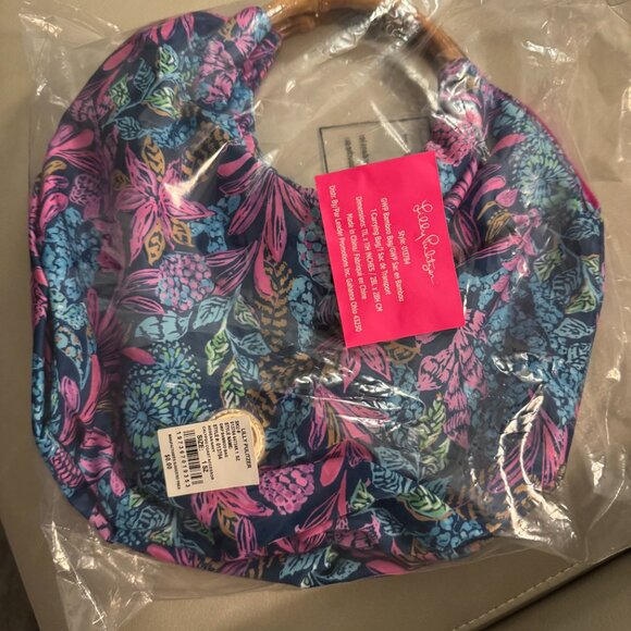 Lilly Pulitzer GWP Bamboo Handbag Aegean Navy Calypso Coast - Picture 4 of 4